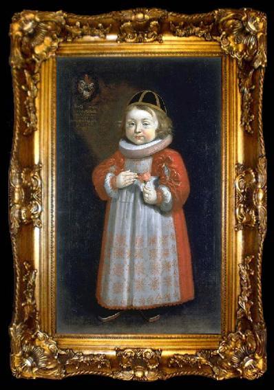 framed  unknow artist Knabenportrat Joseph von Orelli, mit Wappen., ta009-2